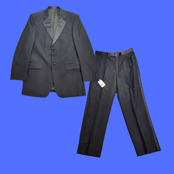 100% Wool Men's Tuxedo Set Jacket Size 40 Long, Pants 34